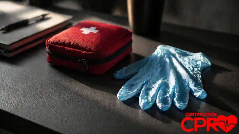 First aid kit and gloves for CPR certification and training in Nashville.