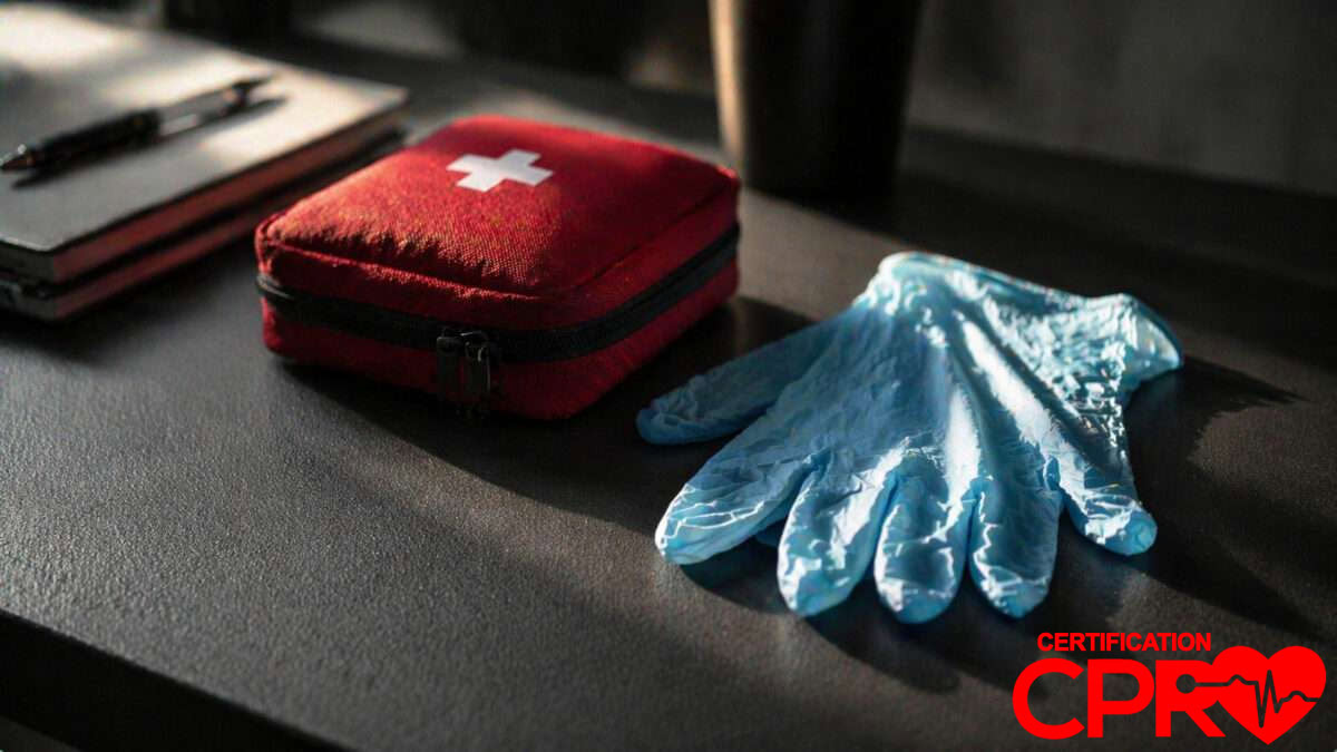 First aid kit and gloves for CPR certification and training in Nashville.